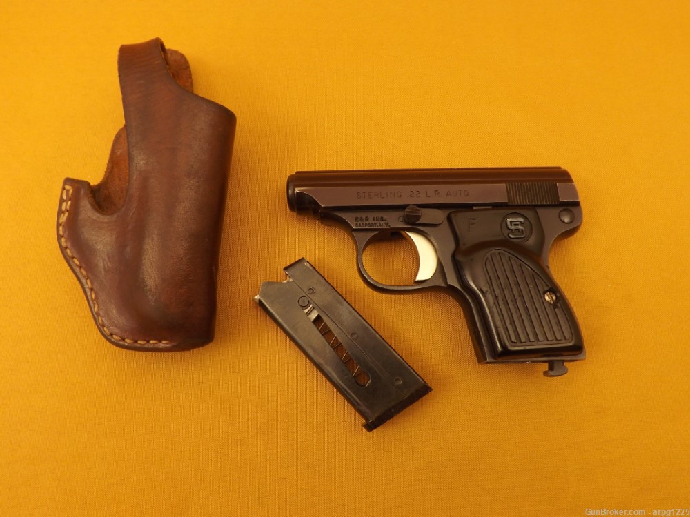 STERLING AUTO .22LR SEMI AUTO PISTOL W/LEATHER HOLSTER-img-0