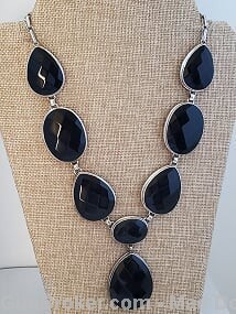 Faceted Black Onyx Necklace in Layered 925 Sterling Silver Settings.18"lg.-img-3