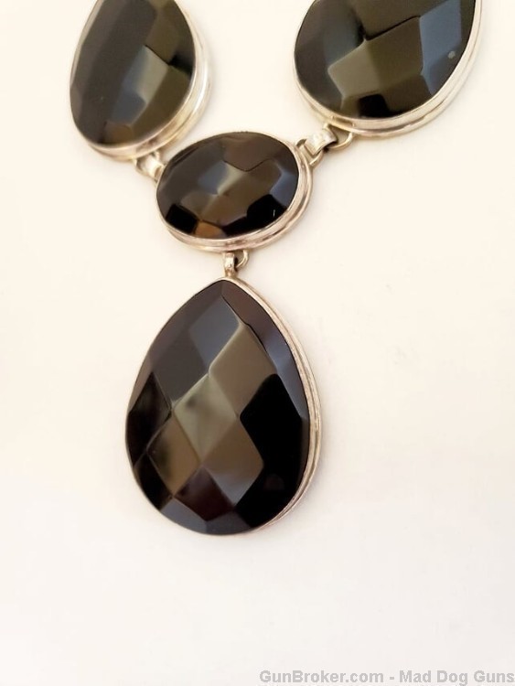 Faceted Black Onyx Necklace in Layered 925 Sterling Silver Settings.18"lg.-img-1