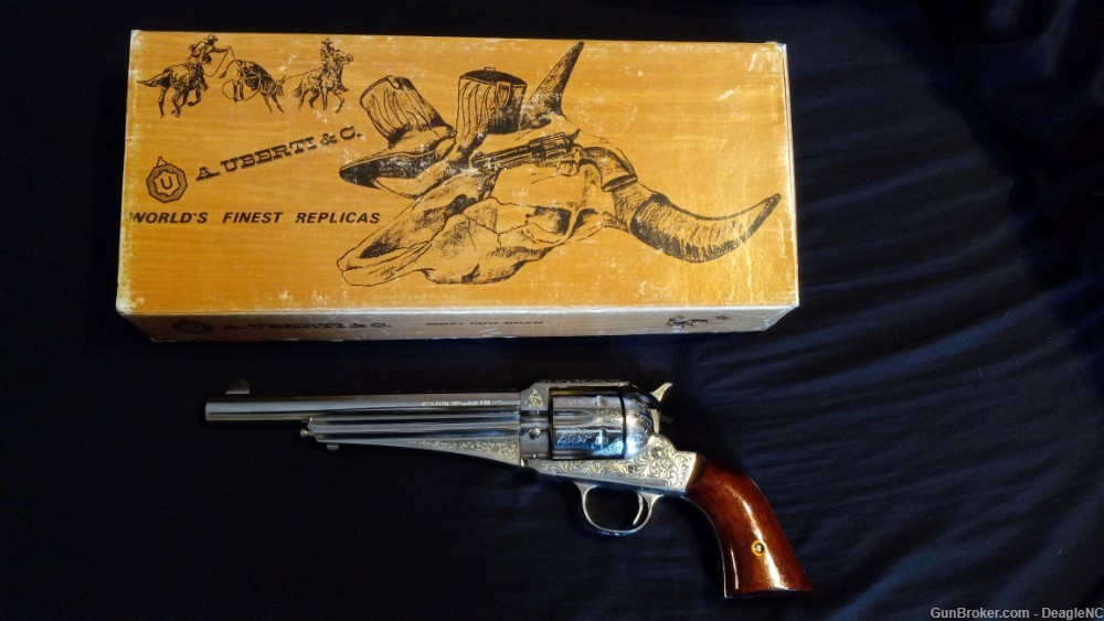 Taylor/Uberti Laser Engraved SA 1875 Outlaw Nickel 7.5" Barrel .45 Colt-img-0