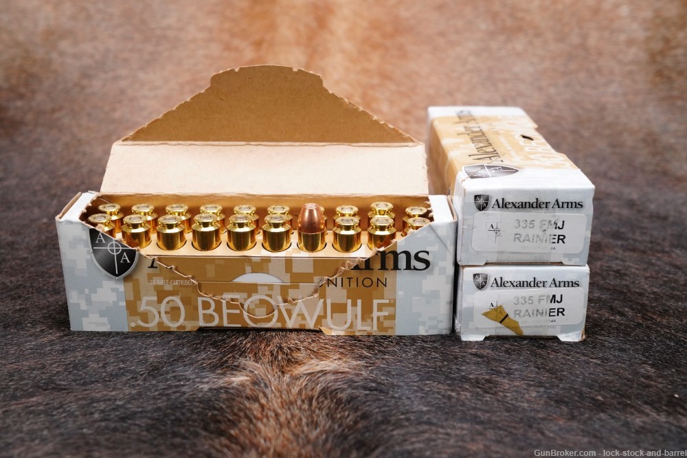 60x .50 Beowulf Ammunition Alexander Arms 335 Grain FMJ & JHP Bullets-img-2