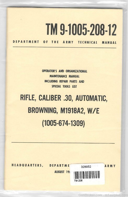 ARMY Technical Maintenance Manual for Browning .30 M1918A2 TM 9-1005-208-12-img-0