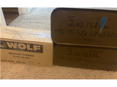 Russian 7n6 Ammo 5.45x39 two sealed cans plus 1K Wolf