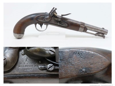 1837 Antique ASA WATERS U.S. M1836 .54 Military DRAGOON FLINTLOCK Pistol   
