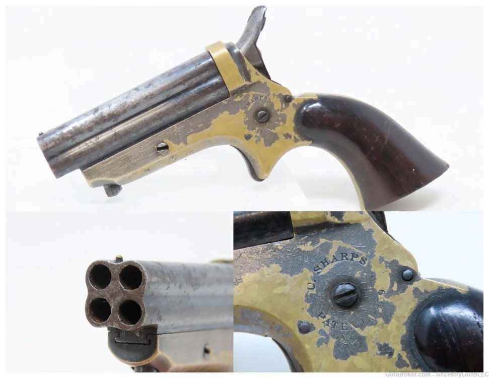 CIVIL WAR Era/WILD WEST Antique C. SHARPS .22 Cal. Rimfire PEPPERBOX Pistol-img-0
