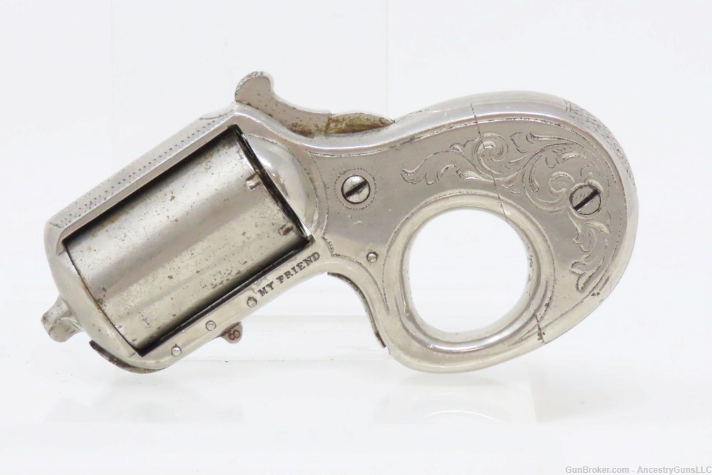 Scarce ENGRAVED Antique JAMES REID “My Friend” .22 Revolver KNUCKLE DUSTER -img-1