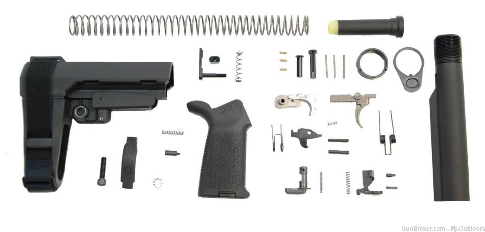 DPMS DP-15 AR15 SBA3 Pistol Lower Build Kit with MOE Grip, Polished Trigger-img-0