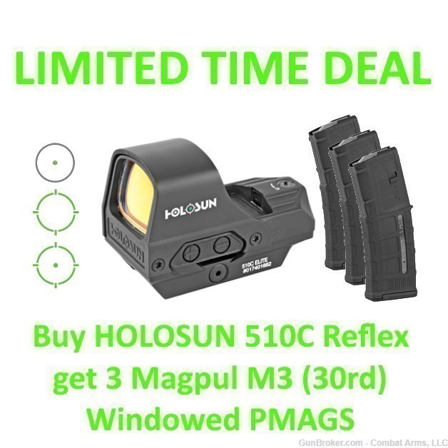 Package Deal - Holosun 510C Green Dot Reflex with Three (3) Magpul PMAGs-img-0