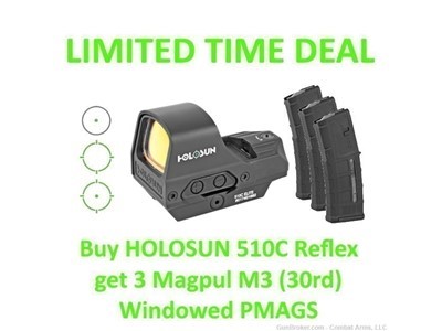 Package Deal - Holosun 510C Green Dot Reflex with Three (3) Magpul PMAGs