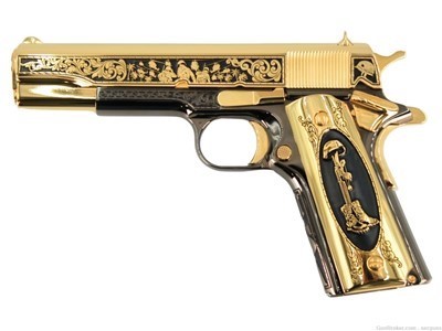 Colt 1911 Government "Soldier" Engraved 24K Gold/Black Chrome Pistol