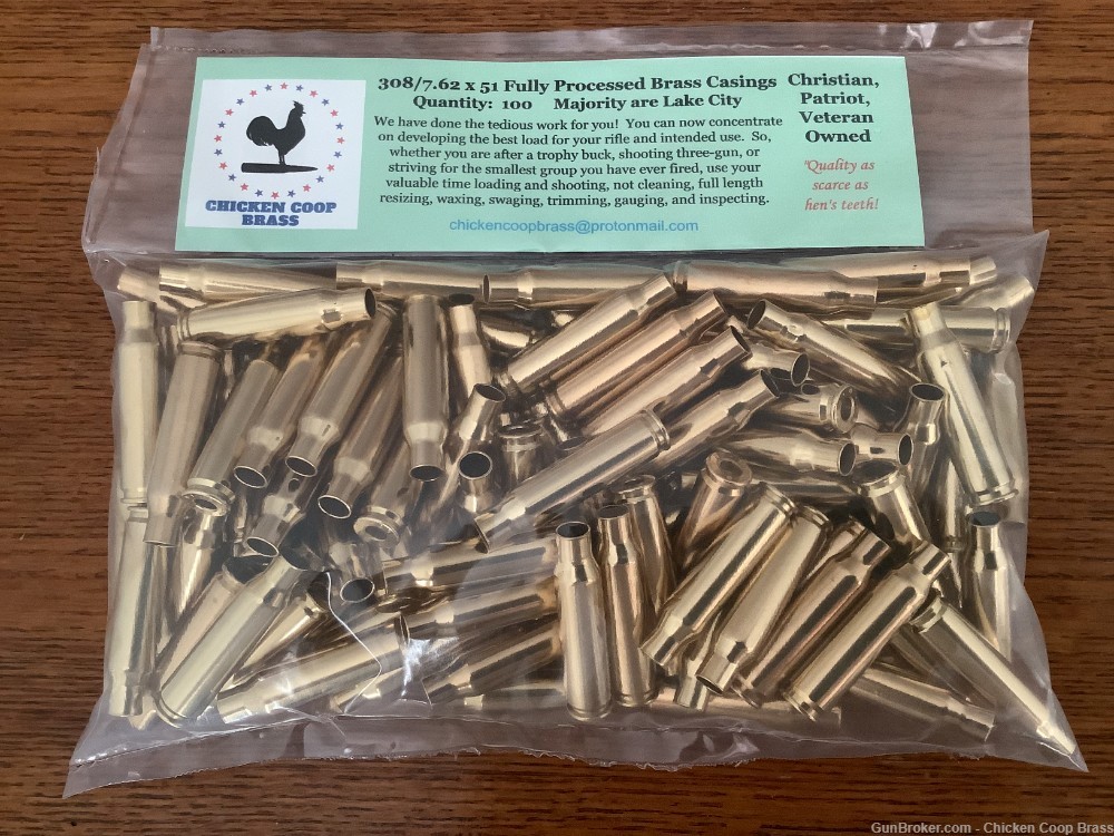 Fully Processed 308/7.62x51 Brass Casings Quantity 100-img-0