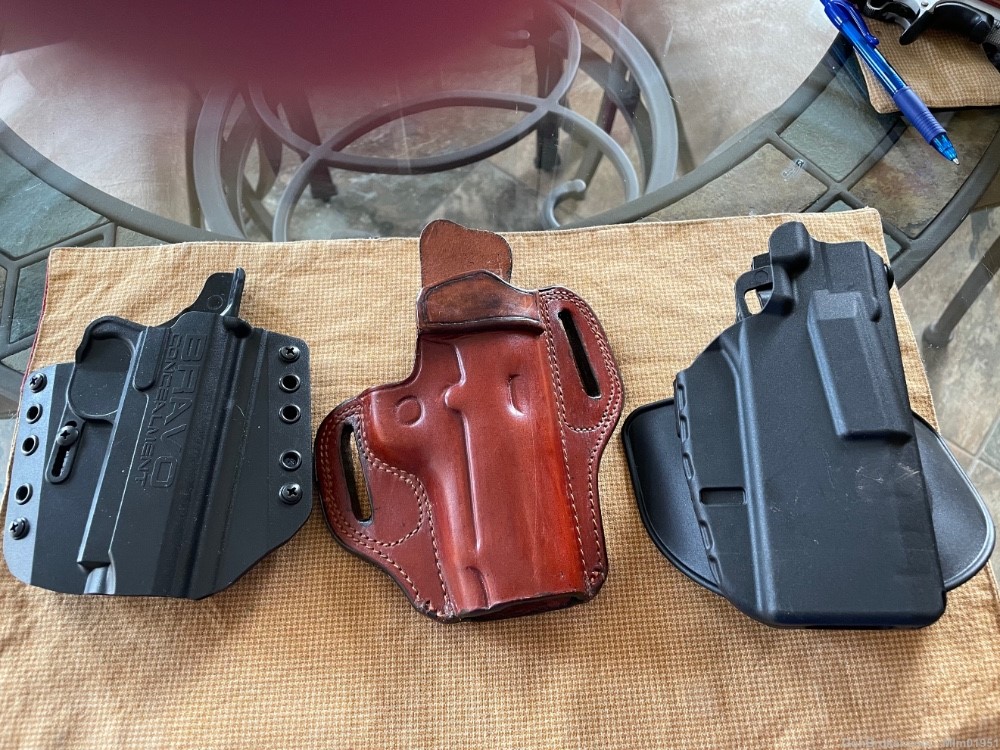 $775. 00, 9mm Springfield Range Officer LW + 9 mags, 3 holsters-img-5