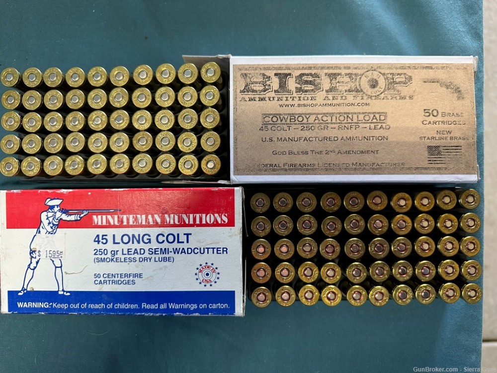 Minuteman/Bishop 45 Colt ammo 45LC 100 rds 250gr RNFP/SWC NOCC FEE-img-0