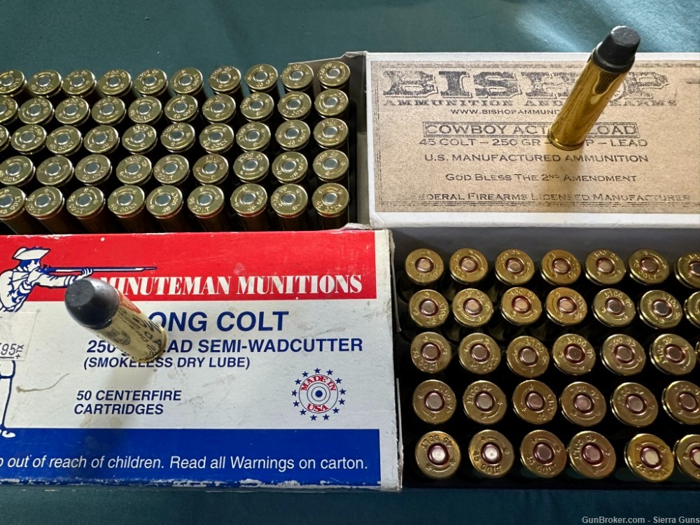 Minuteman/Bishop 45 Colt ammo 45LC 100 rds 250gr RNFP/SWC NOCC FEE-img-1