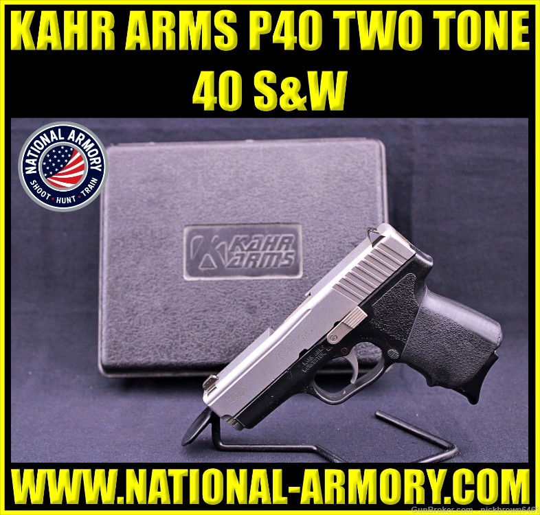 KAHR ARMS P40 40 S&W 3.6" TWO TONE STAINLESS STEEL 2 MAGS FACTORY CASE USA -img-0