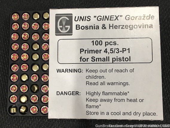 Unis Ginex Small Pistol Primer 1000 Count Case-img-0
