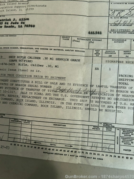 M1 Garand Rifle Cal. 30 service grade. Cond D DCM. Rock Island Ill. 1984-img-51