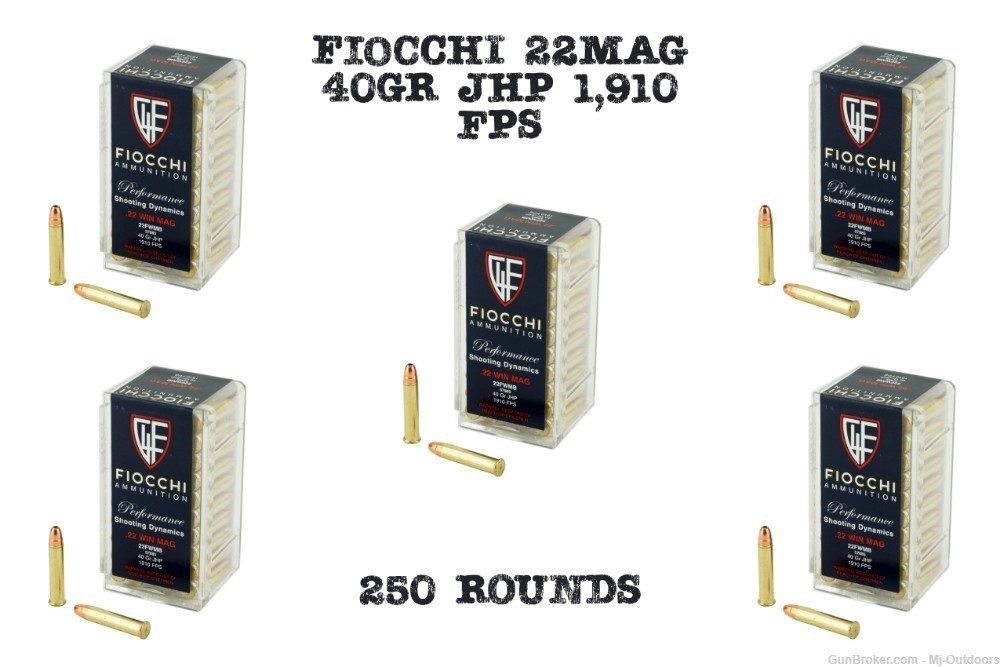 Fiocchi Magnum Rimfire Ammunition .22 WMR 40 gr. JHP 1910FPS 250rds-img-0