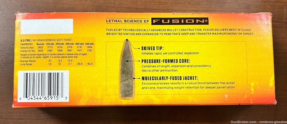 Federal Fusion 6.5 PRC 140 Grain Rifle Bullets - 20 Rounds - F65PRCFS1-img-1