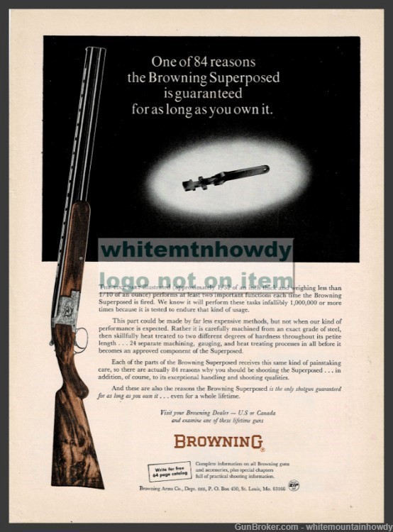 1966 BROWNING Superposed Over Under Shotgun Original PRINT AD-img-0