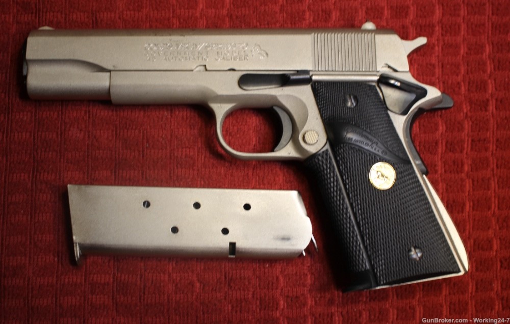 Colt 1911 E Nickel Series 70 45 ACP Matching Magazine Full Size Handgun-img-1