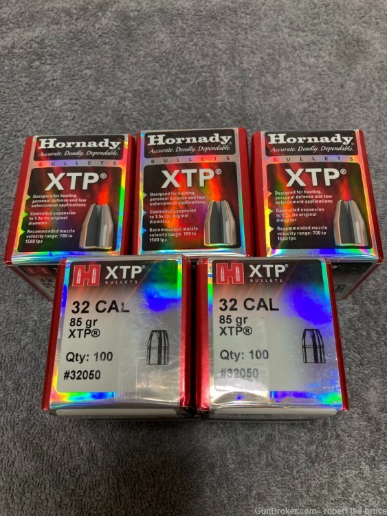  32 Cal. Hornady 85 Gr XTP #32060, 5 Sealed Boxes 100 Each!-img-0