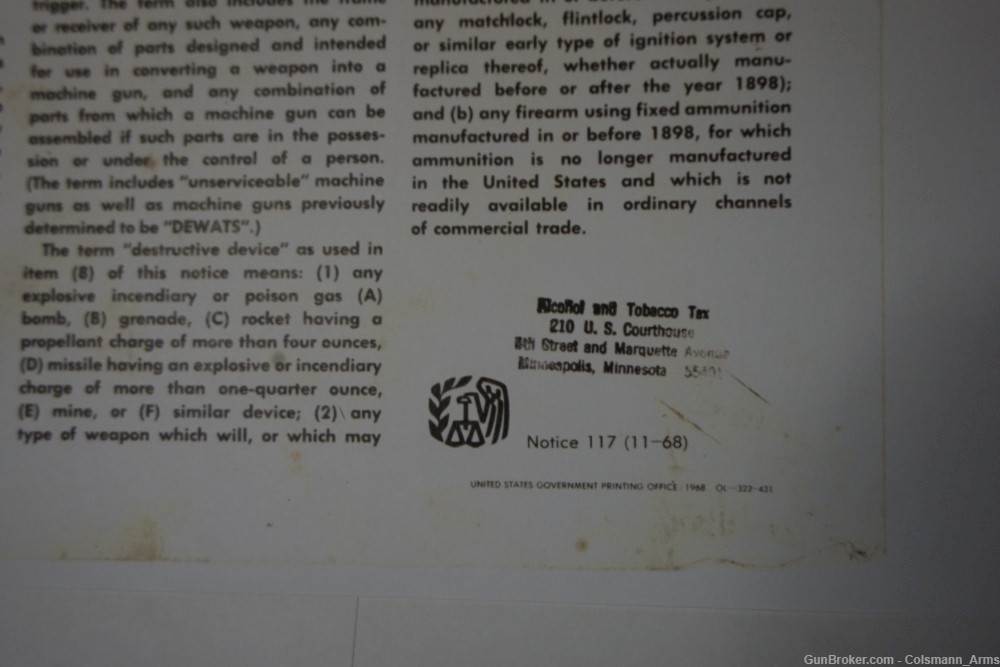 1968 ATF Class 3  BAN POSTER in Post Offices for 2 months-img-4