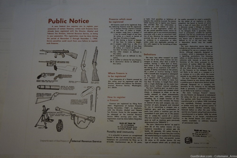 1968 ATF Class 3  BAN POSTER in Post Offices for 2 months-img-0