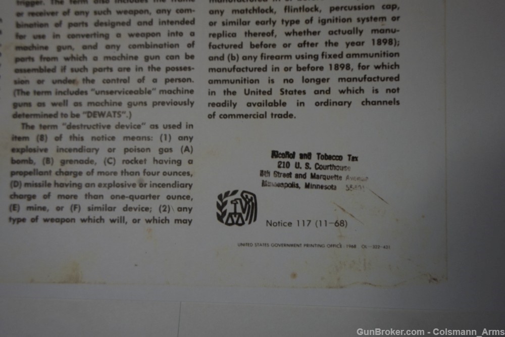 1968 ATF Class 3  BAN POSTER in Post Offices for 2 months-img-9