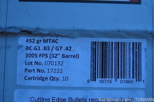 416 Barrett 10.4x83mm 452 Gr MTAC Ammunition One Box 10 Rounds New-img-2