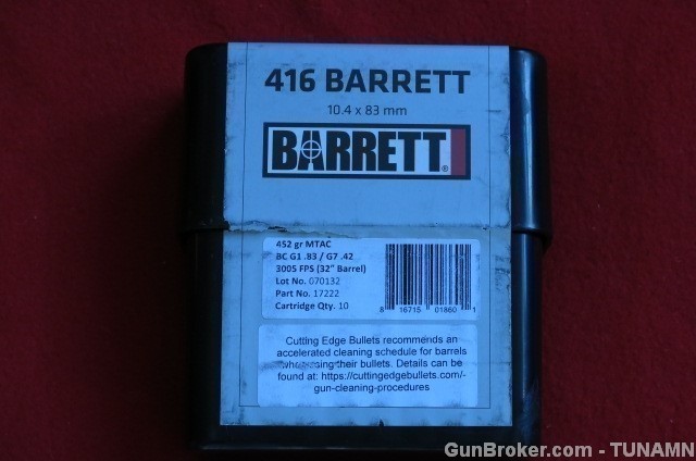 416 Barrett 10.4x83mm 452 Gr MTAC Ammunition One Box 10 Rounds New-img-4