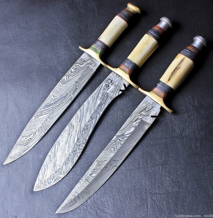 3 Custom Hand Forged Damascus Steel Hunting Knife 1772 15 INCH EACH-img-0