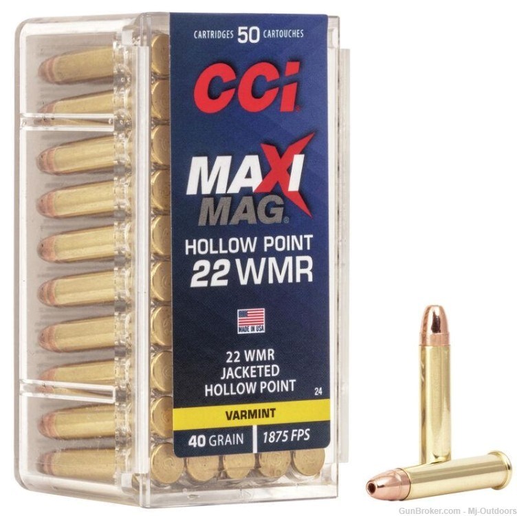 CCI Maxi-Mag Rimfire Ammunition .22 WMR 40 gr JHP 1875 fps 250RDS-img-1
