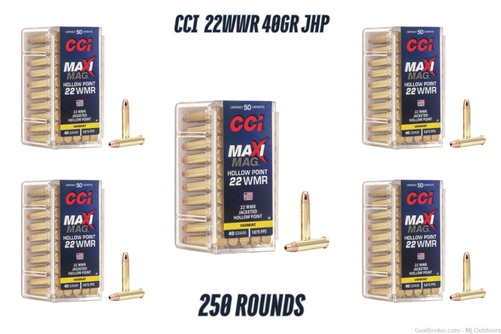 CCI Maxi-Mag Rimfire Ammunition .22 WMR 40 gr JHP 1875 fps 250RDS-img-0