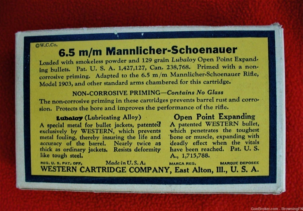 6.5mm Mannlicher  Schoenauer Vintage Box 20 Rounds Western Bullseye-img-1
