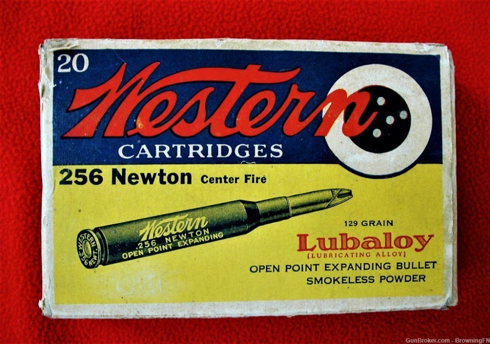 .256 Newton Original Vintage Box 20 Rounds Western Bullseye-img-0
