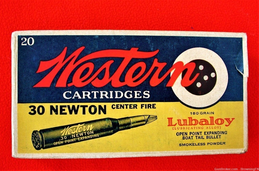 .30 Newton Original Vintage Box 20 Rounds Western Bullseye-img-1