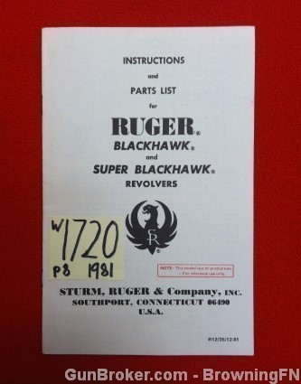 Orig Ruger Super Blackhawk Owners Instruction Manual 1981-img-0