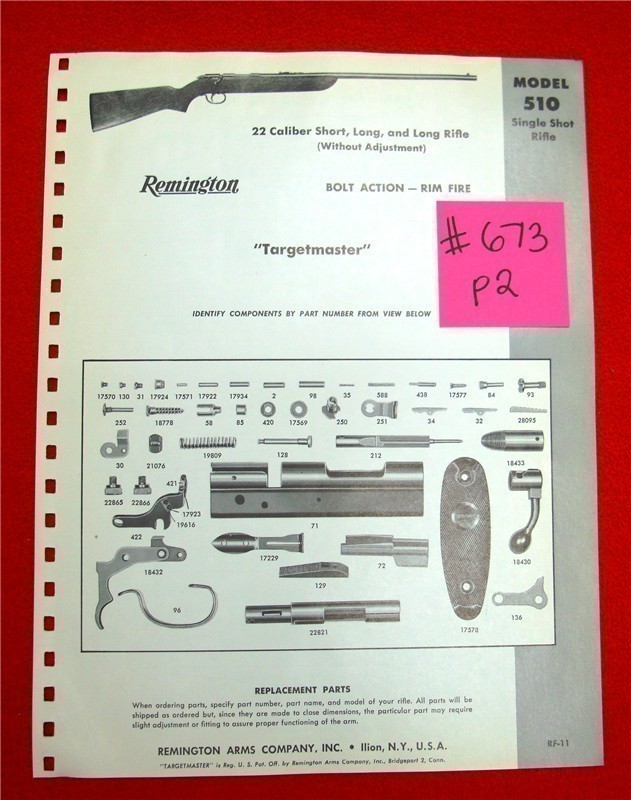 Orig Remington Parts List Schematics Model 510-img-0