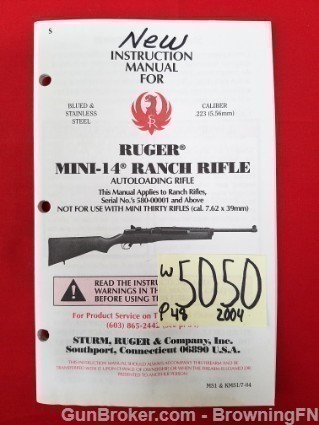 Orig Ruger Mini-14 Ranch Owners Instruction Manual 2004-img-0