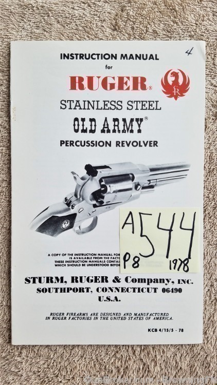 Orig Ruger Old Army Revolver Owners Instruction Manual 1978-img-0