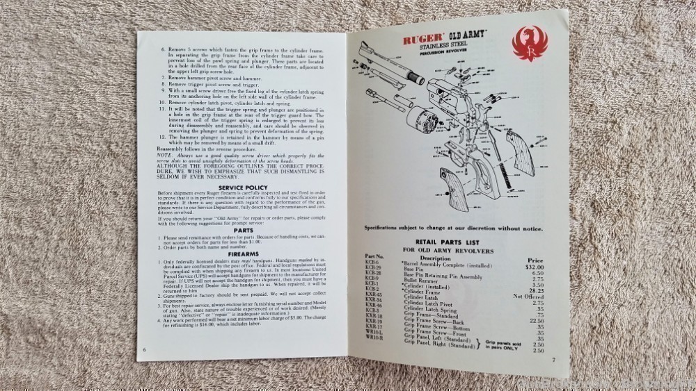 Orig Ruger Old Army Revolver Owners Instruction Manual 1978-img-1