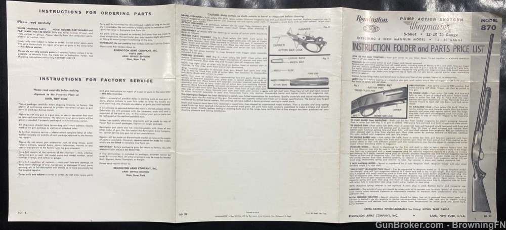 Orig Vintage Remington Model 870 Owners Instruction Manual-img-3