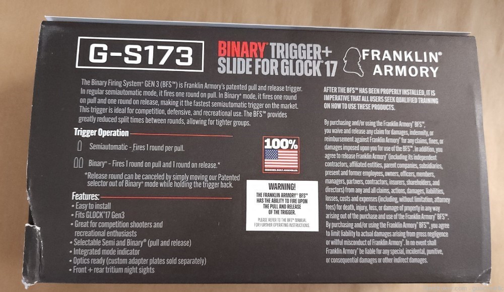 Franklin Armory Glock 17 Gen3 Binary Trigger Kit G-S173 Red 01237 Layaway-img-2