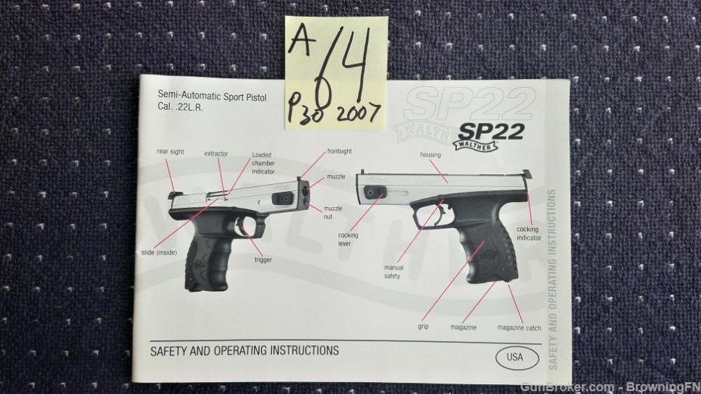 Orig Walther SP22 Owners Instruction Manual  2007-img-0