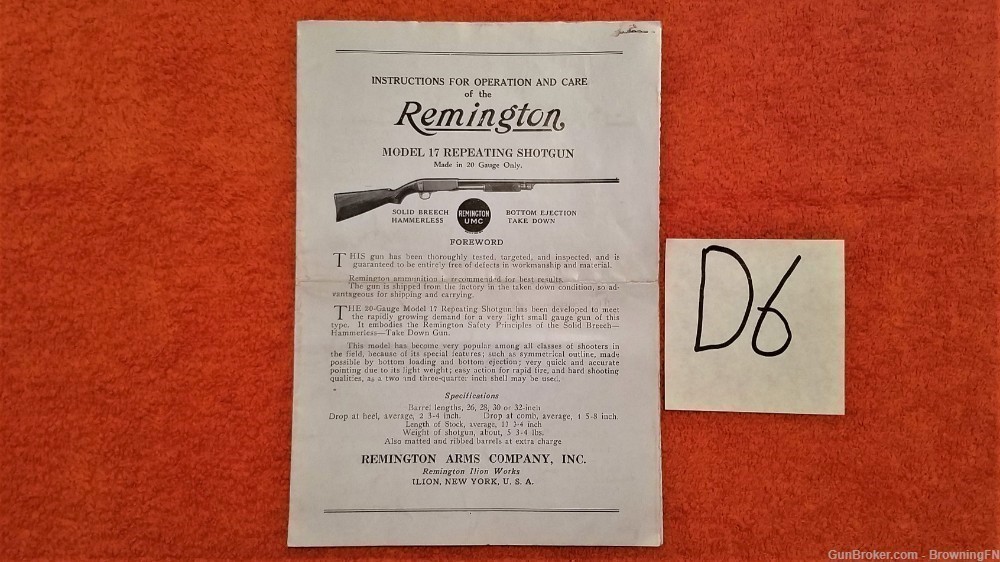 Original Remington Model 17 Repeating Shotgun Owners Instruction Manual-img-0
