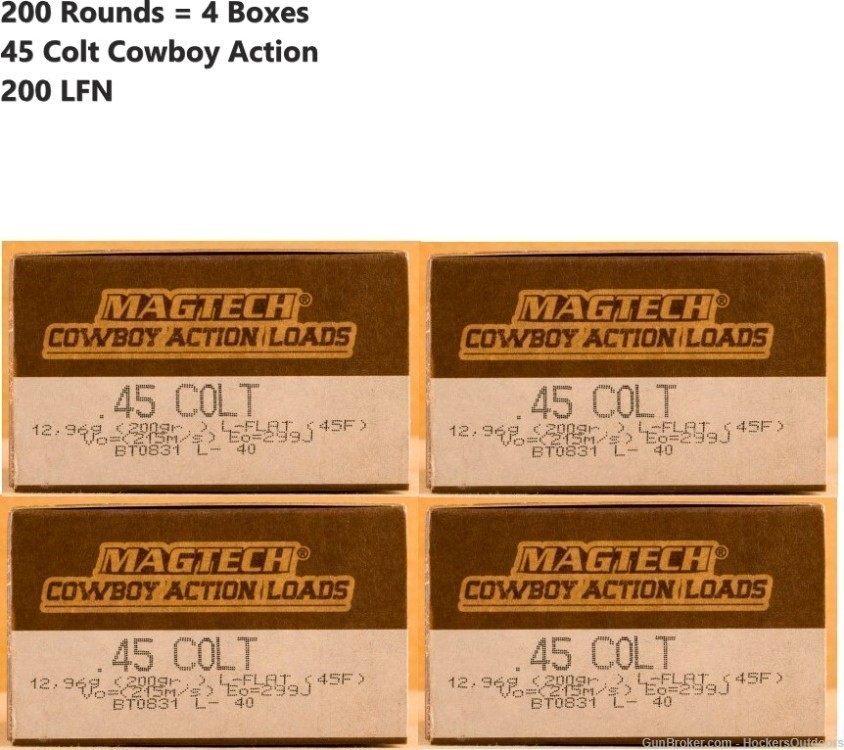 200 Rounds Magtech 45F Cowboy Action 45 Colt 200 gr Lead Flat Nose -img-0