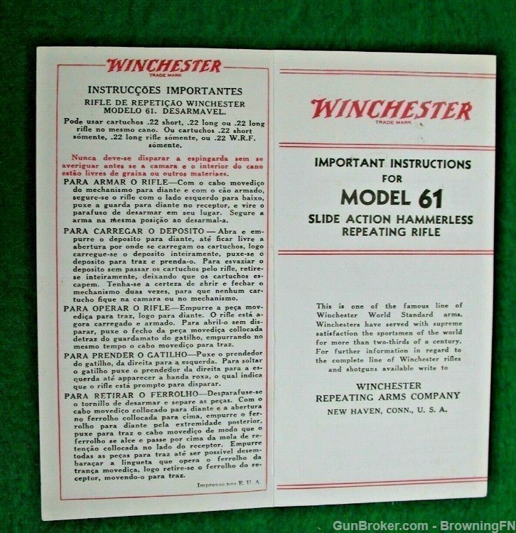 Rare Original Winchester Model 61 .22 L.R.-Long-Short-W.R.F. Owners Manual-img-1