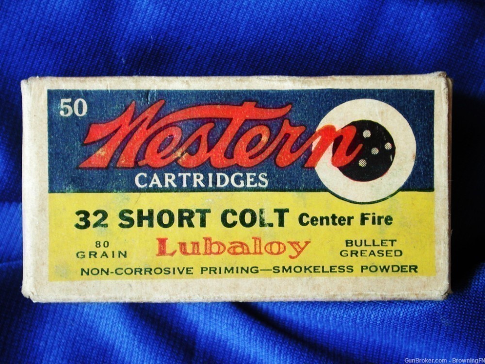 RARE .32 Short Colt Prewar Box 50 Rounds Western Bullseye -img-0