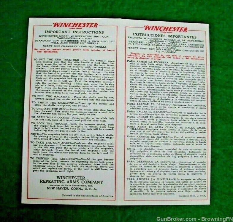 Original Pre 1964 Winchester Model 42 .410 Owners Instruction Manual-img-1